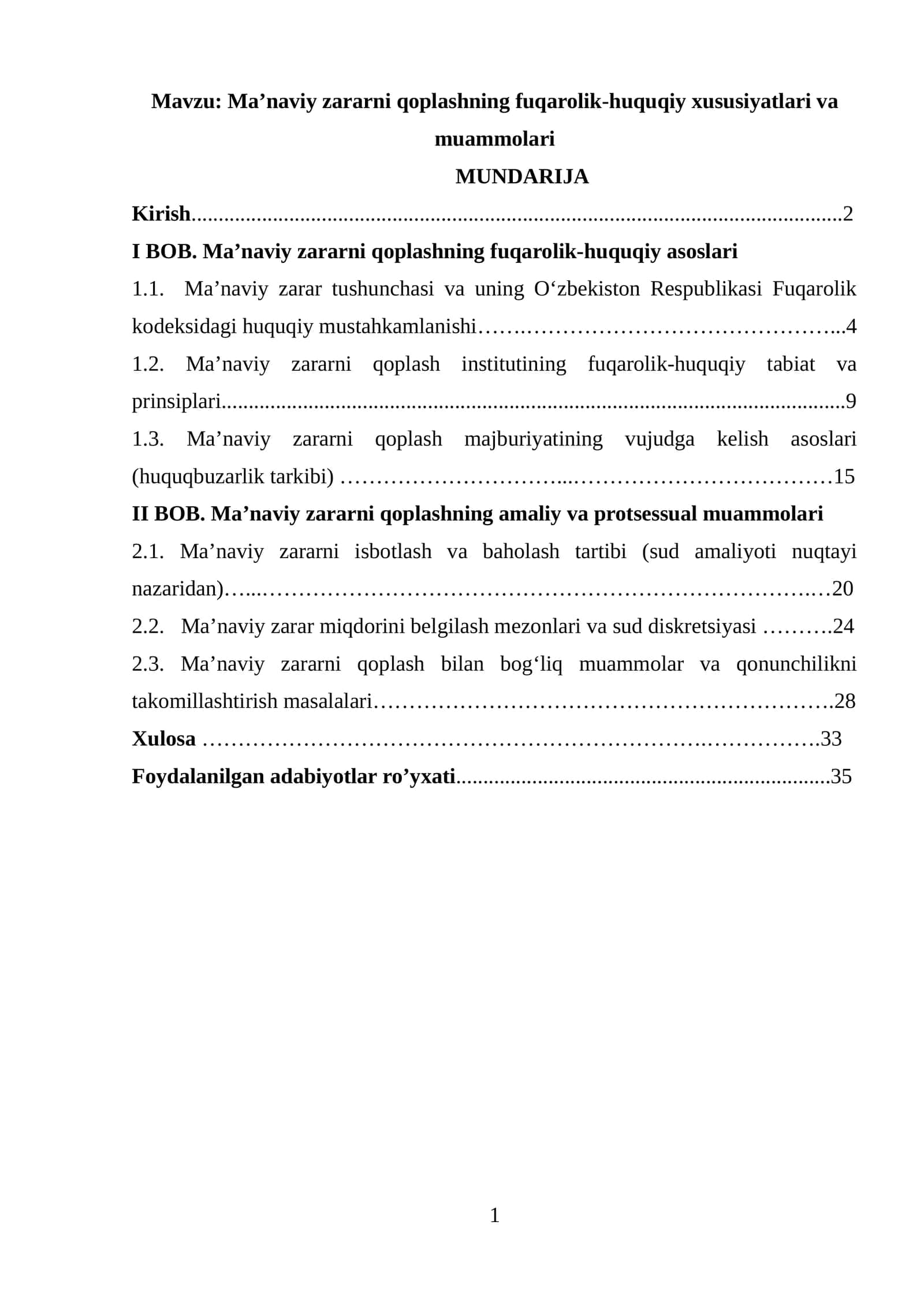 Ma’naviy zararni qoplashning fuqarolik-huquqiy xususiyatlari va muammolari