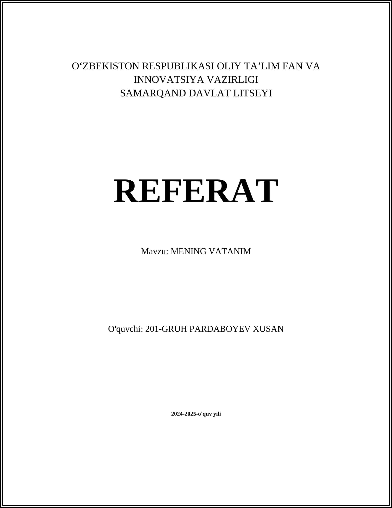 MENING VATANIM