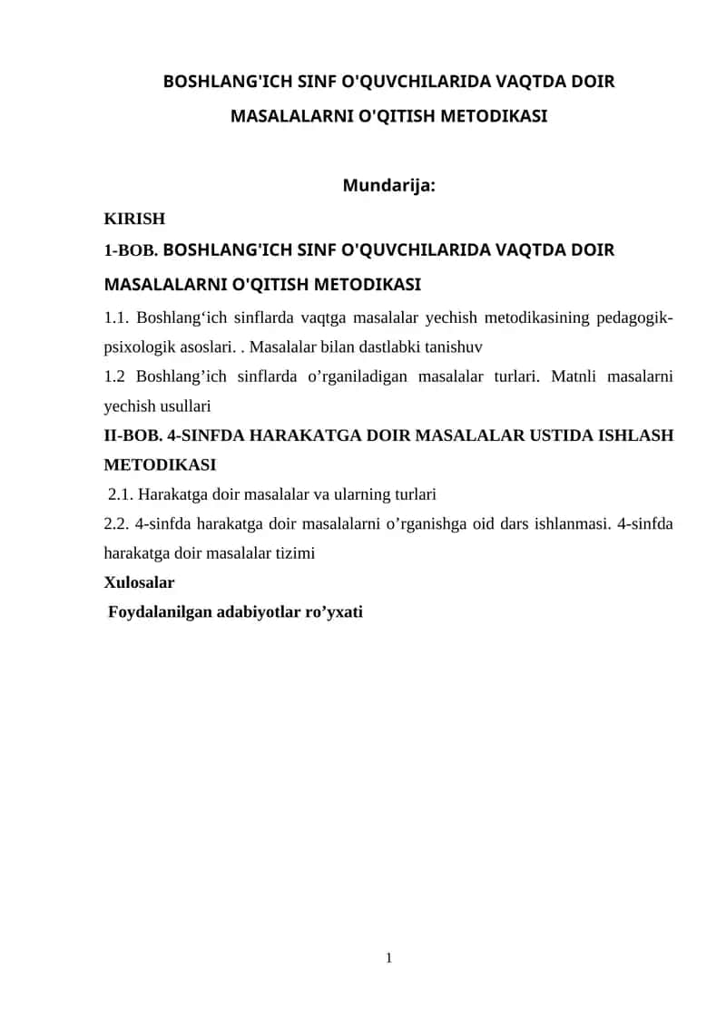 BOSHLANG'ICH SINF O'QUVCHILARIDA VAQTDA DOIR MASALALARNI O'QITISH METODIKASI