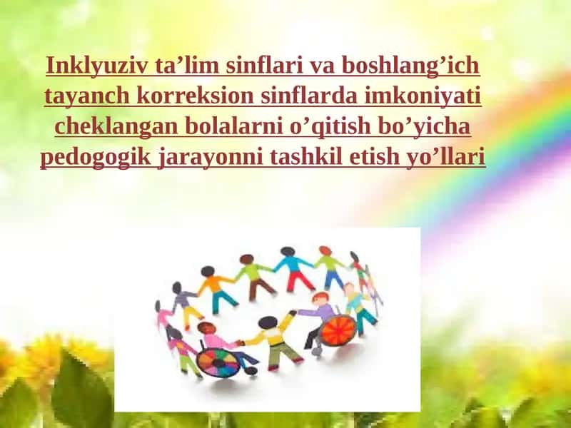Inklyuziv ta’lim sinflari va boshlang’ich tayanch korreksion sinflarda imkoniyati cheklangan bolalarni o’qitish bo’yicha pedogogik jarayonni tashkil etish yo’llari