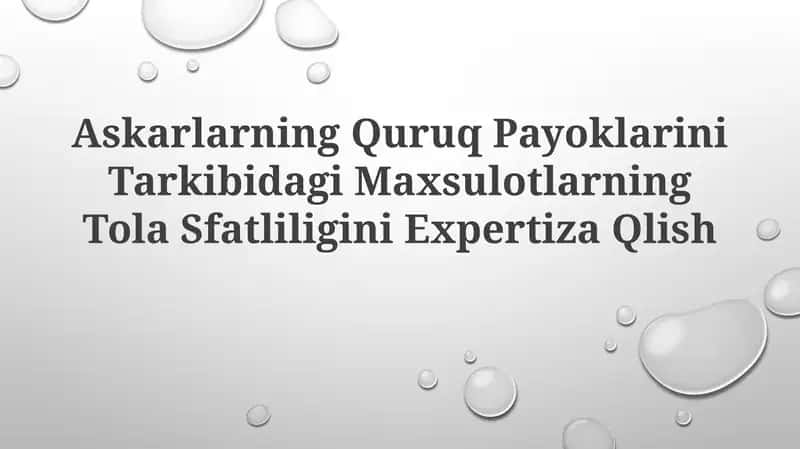 Askarlarning Quruq Payoklarini Tarkibidagi Maxsulotlarning Tola SfatliliginiExpertizaQlish