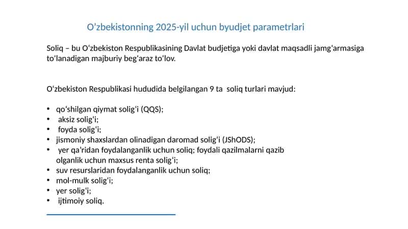 Oʻzbekistonda 2025-yil uchun davlat byudjeti parametrlari