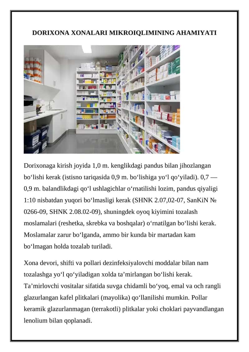 DORIXONA XONALARI MIKROIQLIMINING AHAMIYATI