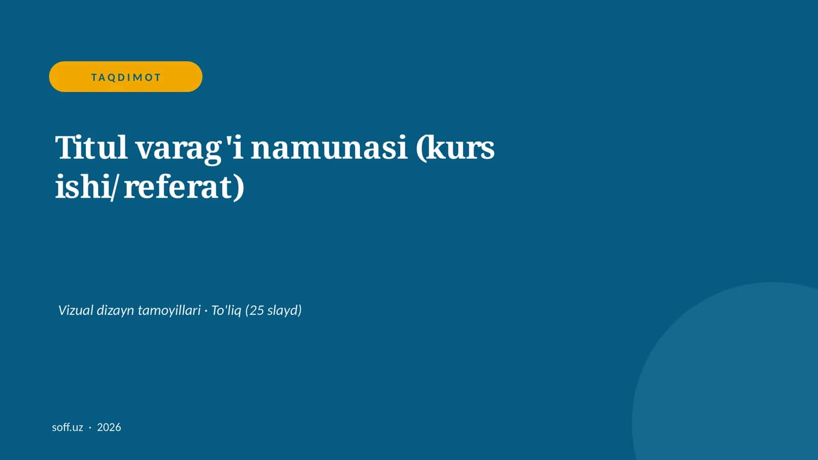 Titul varag'i namunasi (kurs ishi/referat)