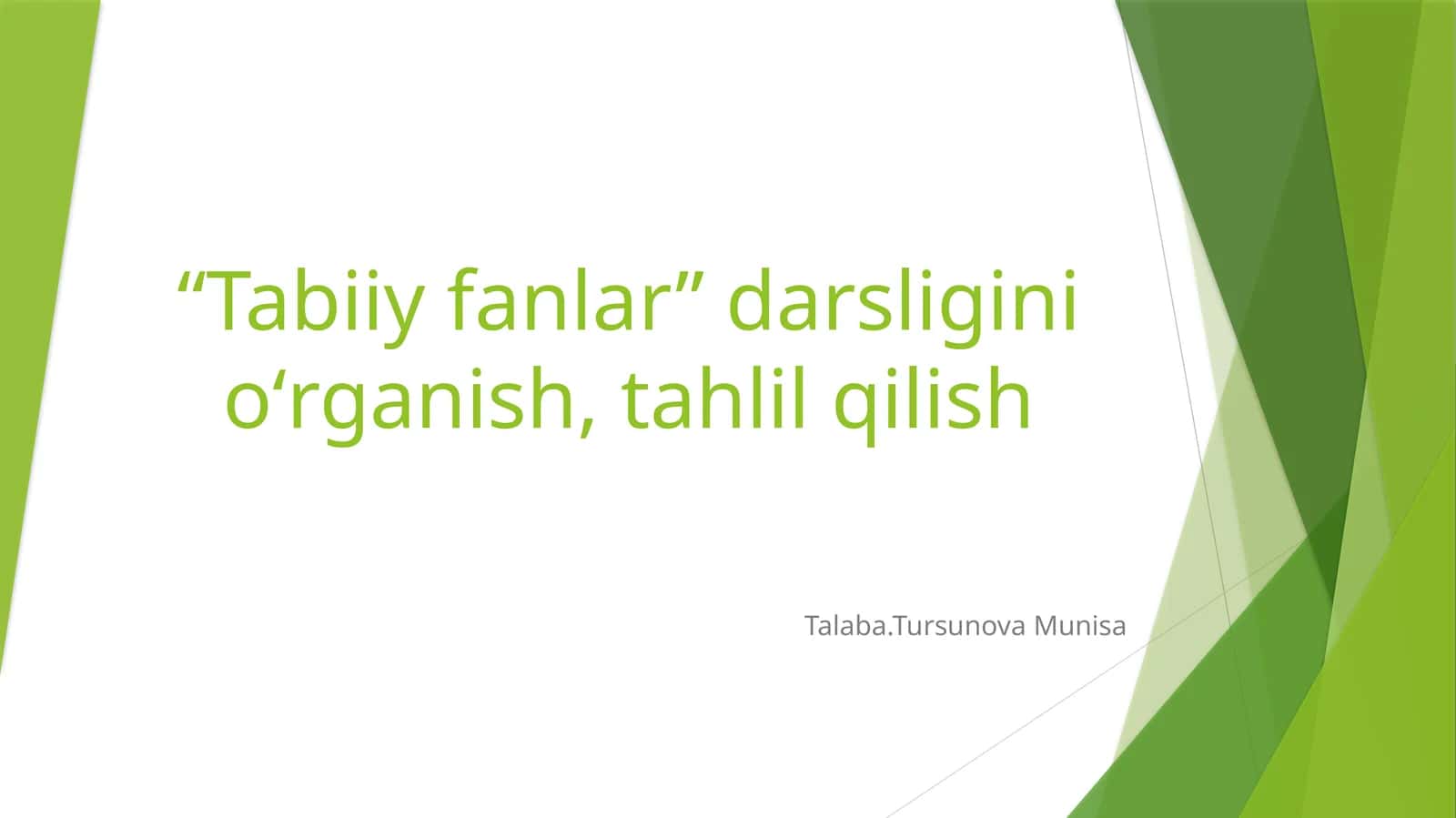 "Tabiiy fanlar” darsligini oʻrganish, tahlil qilish