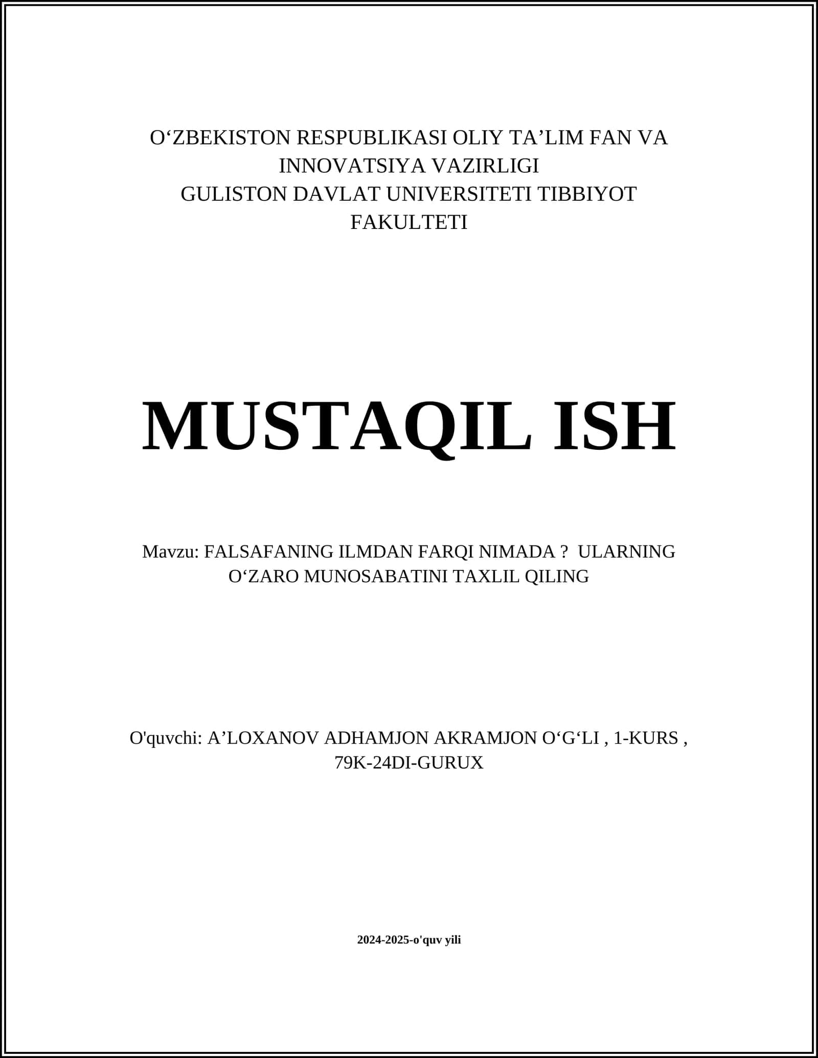 FALSAFA VA ILMNING TARIXI