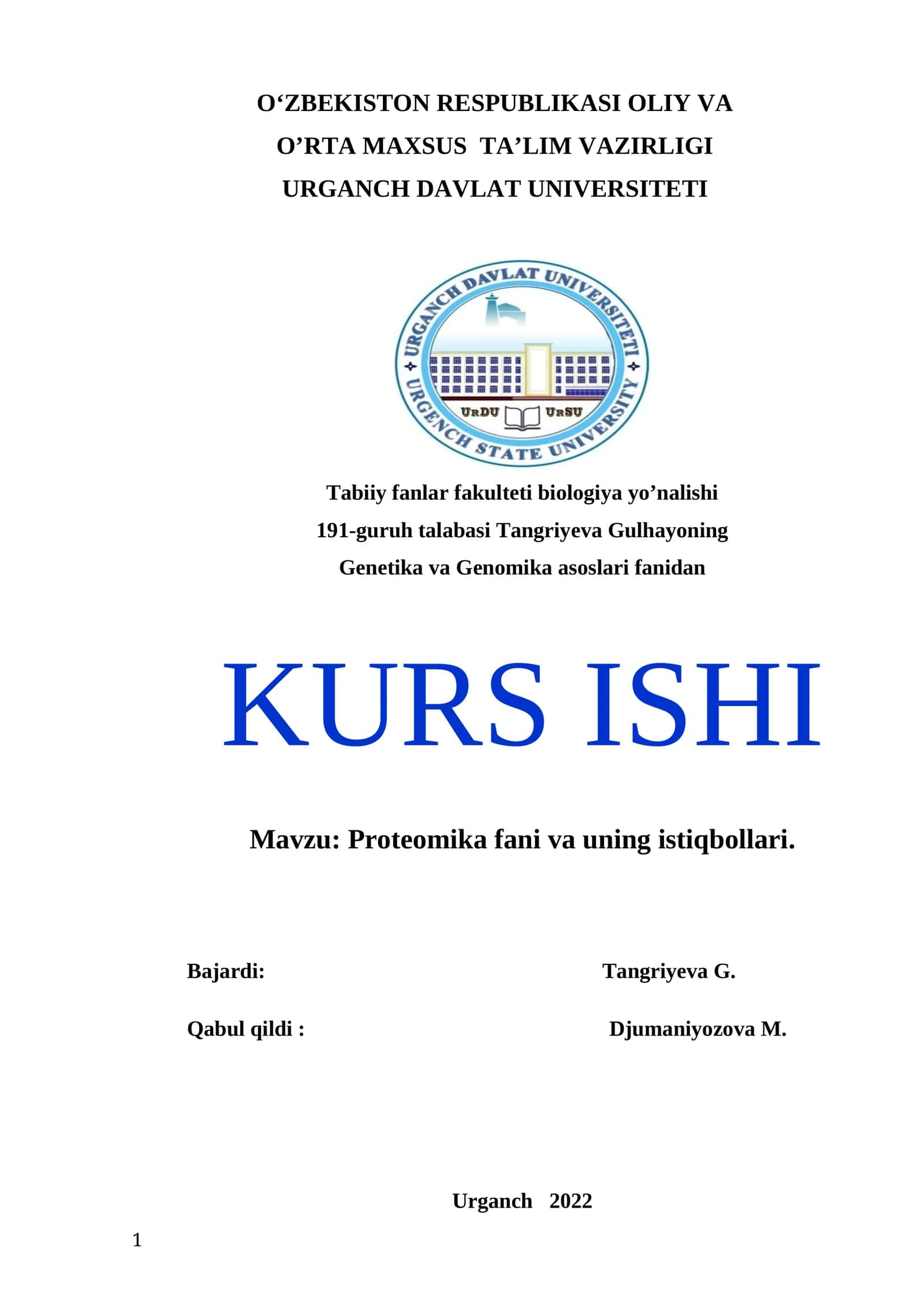 Proteomika fani va uning istiqbollari