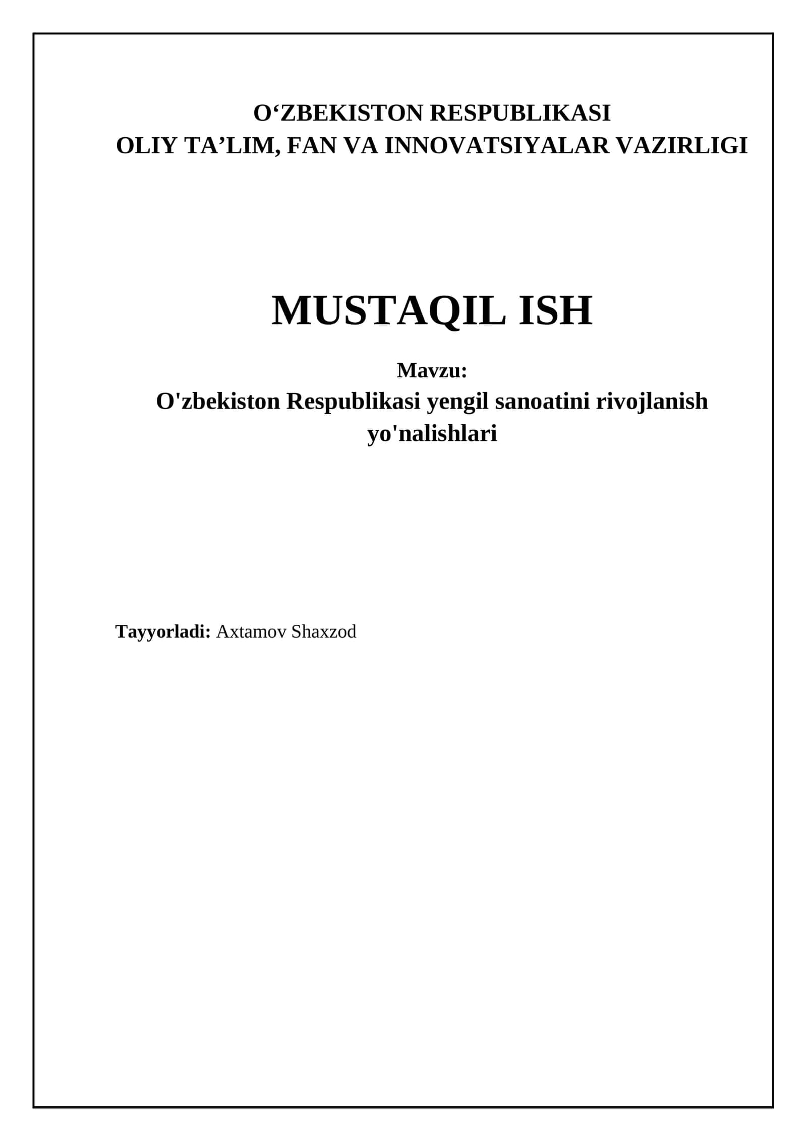 O'zbekiston yengil sanoatining bugungi holati va rivojlanish tendensiyalari