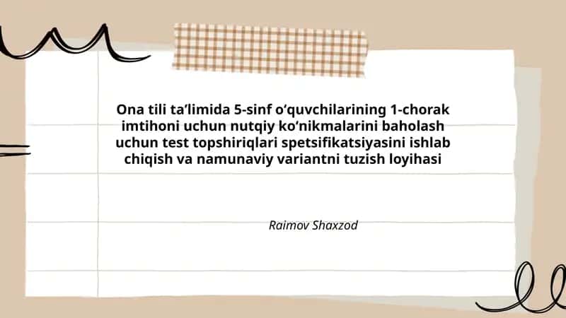 Nutqiy koʻnikmalarini baholash test topshiriqlari spetsifikatsiyasi