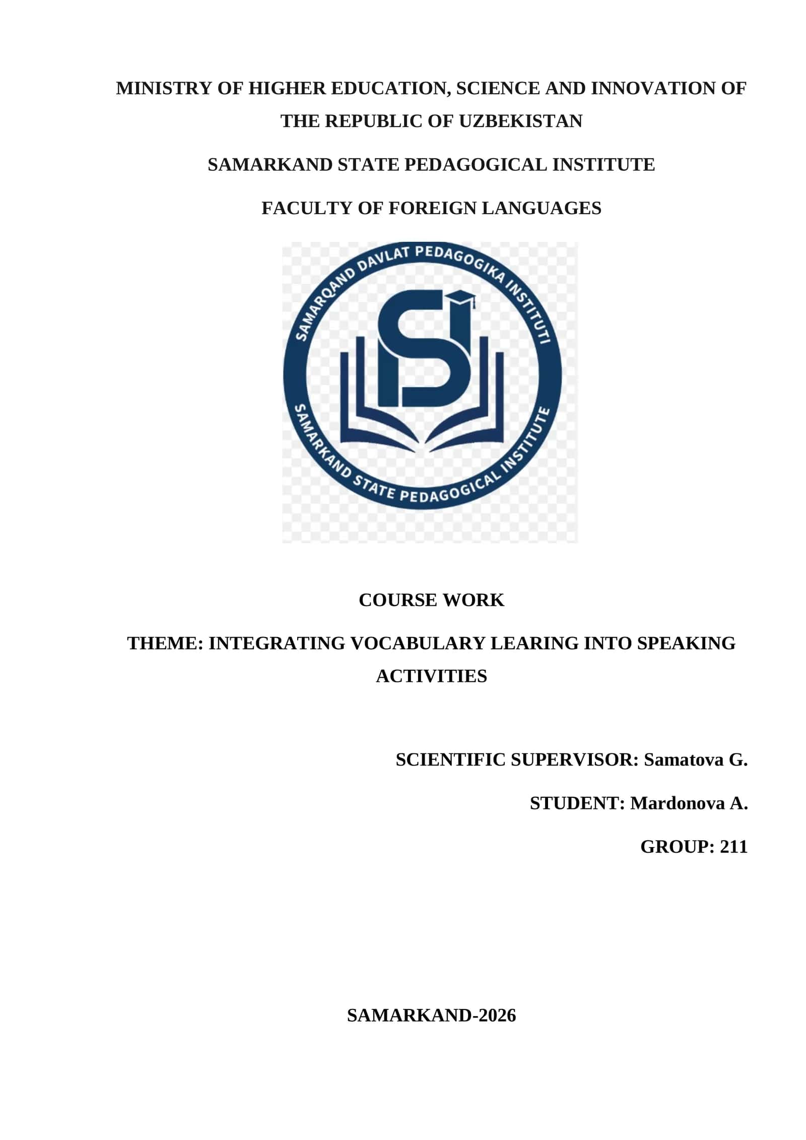 INTEGRATING VOCABULARY LEARING INTO SPEAKING ACTIVITIES