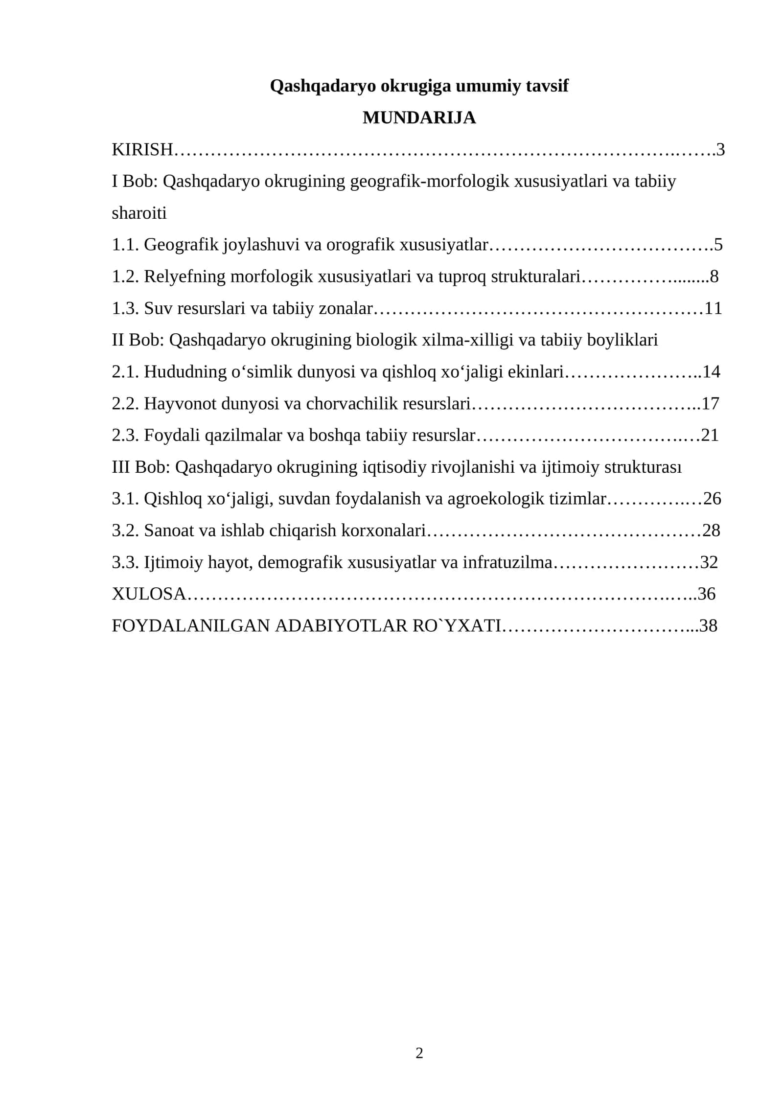 Qashqadaryo okrugiga umumiy tavsif