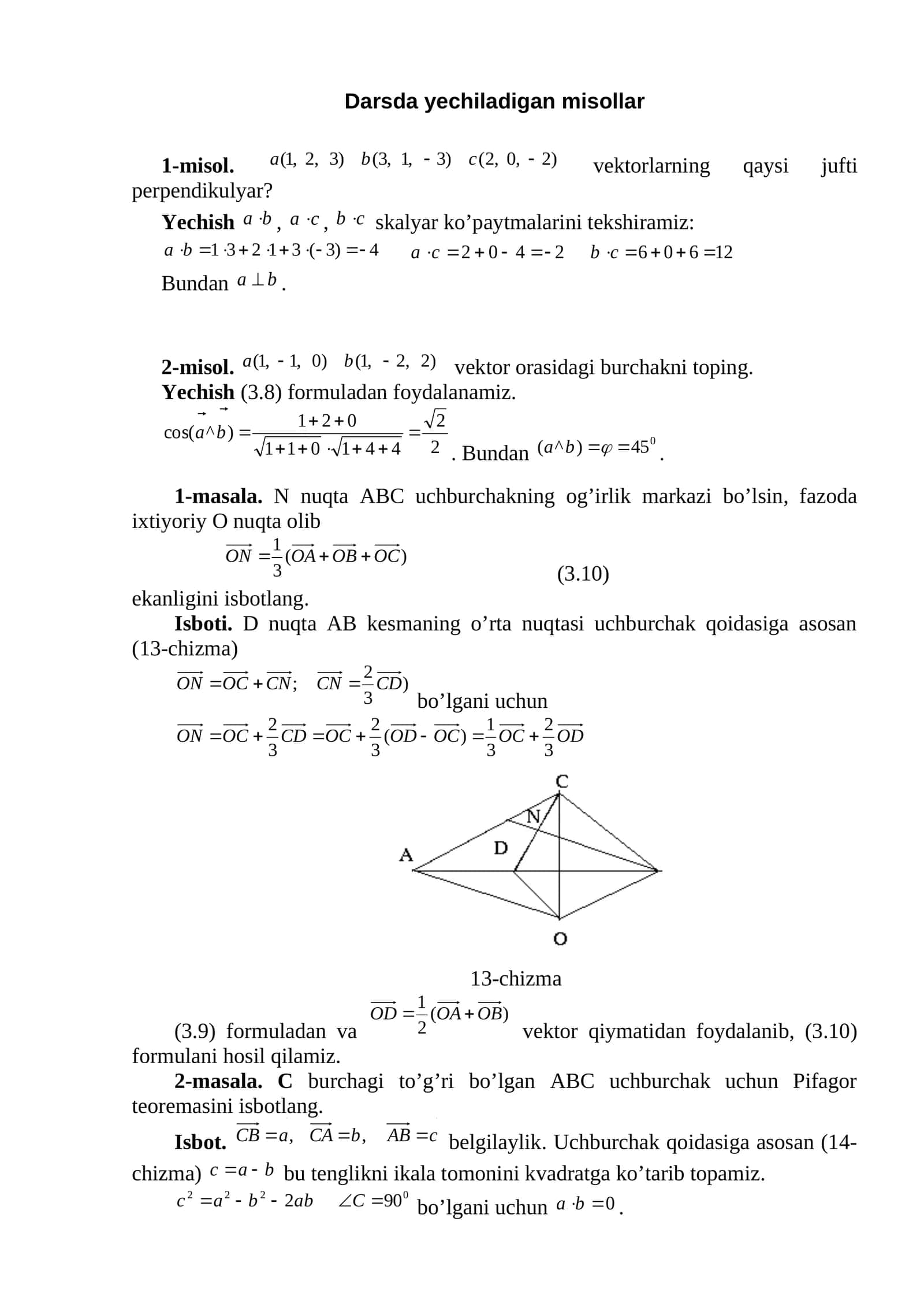Darsda yechiladigan misollar