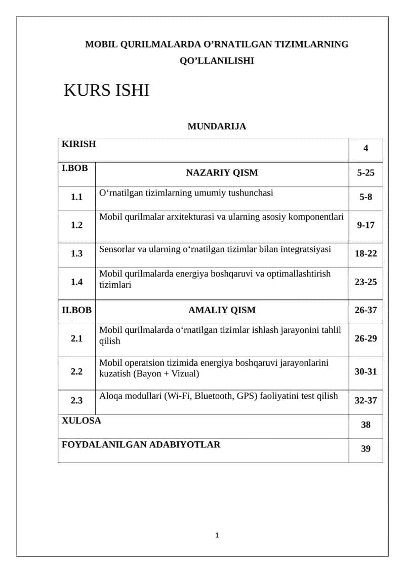 MOBIL QURILMALARDA O’RNATILGAN TIZIMLARNING QO’LLANILISHI