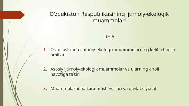 O‘zbekiston Respublikasining ijtimoiy-ekologik muammolari