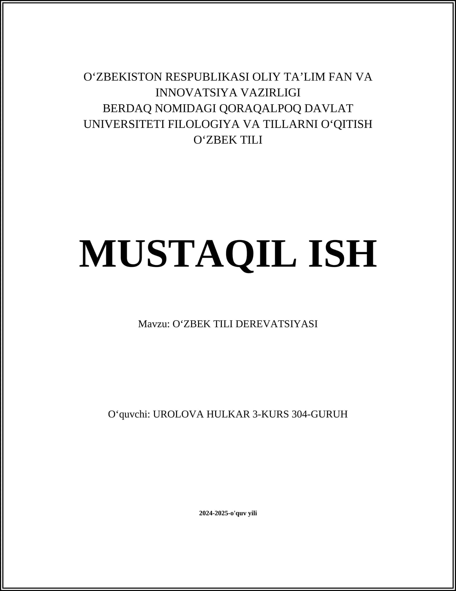 OʻZBEK TILI DEREVATSIYASI