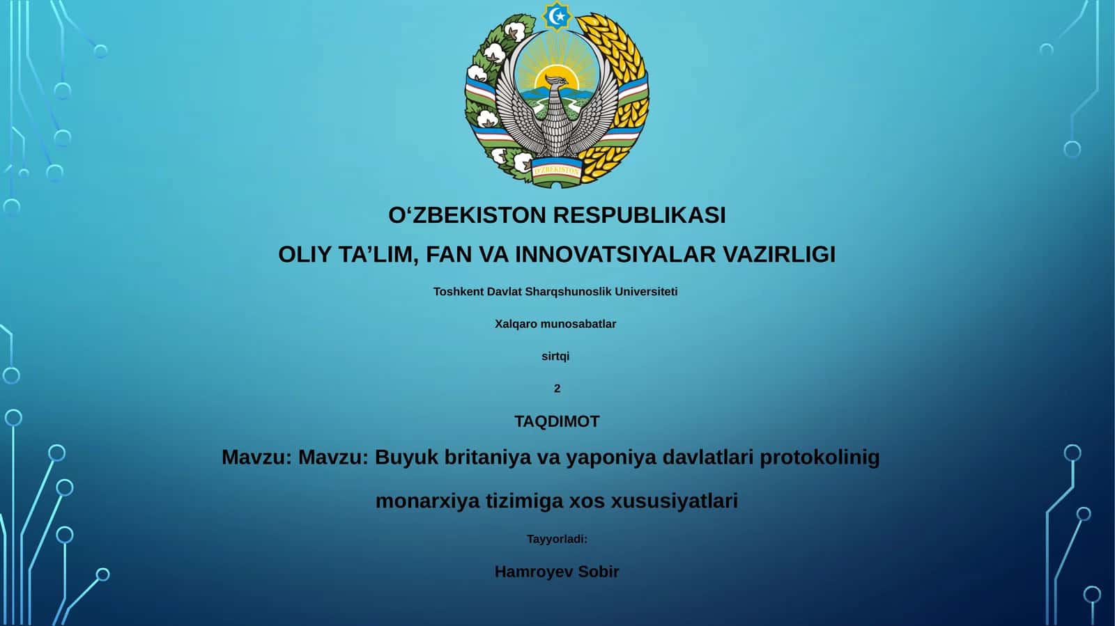 Buyuk britaniya va yaponiya davlatlari protokolinig monarxiya tizimiga xos xususiyatlari