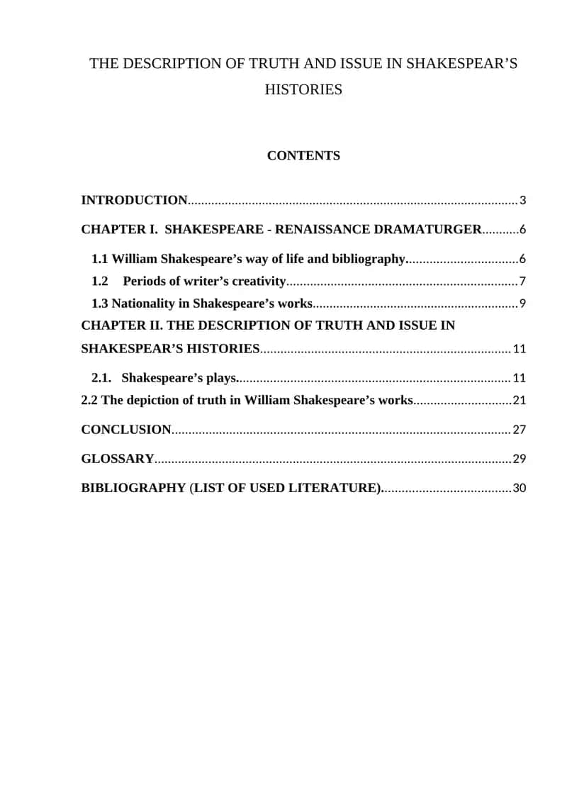 THE DESCRIPTION OF TRUTH AND ISSUE IN SHAKESPEAR’S HISTORIES
