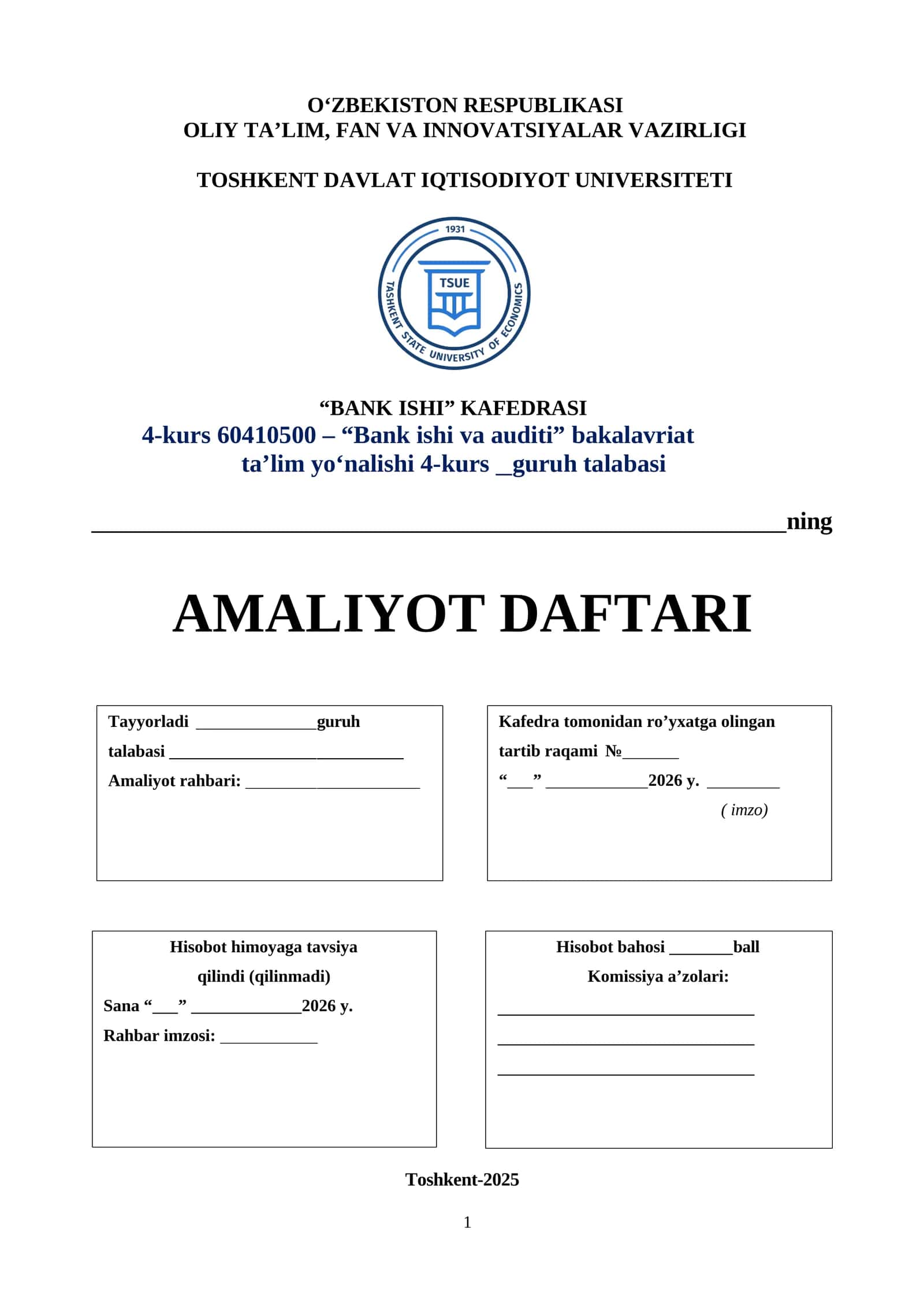 "Biznesni rivojlantirish banki" boʻyicha amaliyot hisoboti.