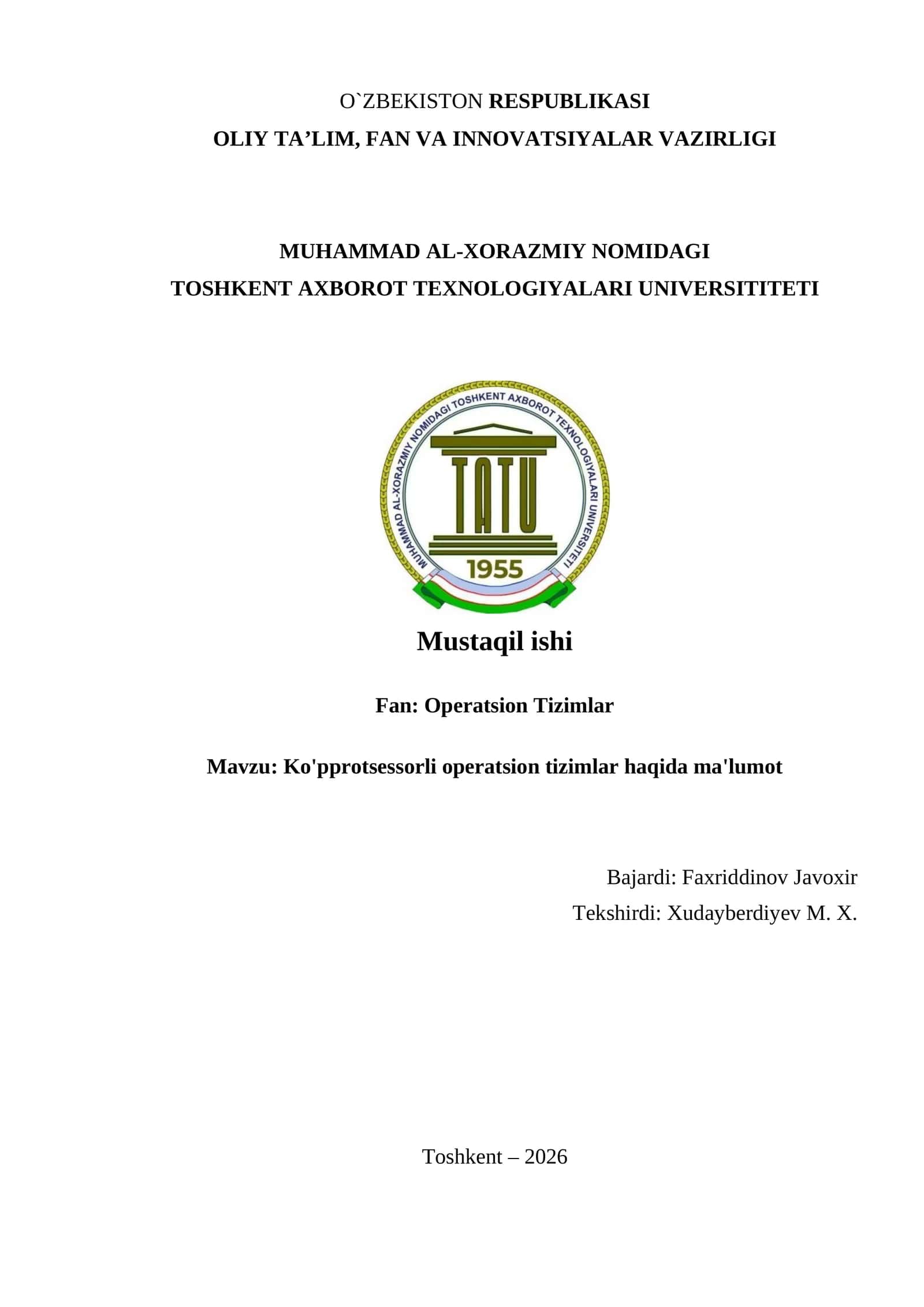 Ko'pprotsessorli operatsion tizimlar haqida ma'lumot