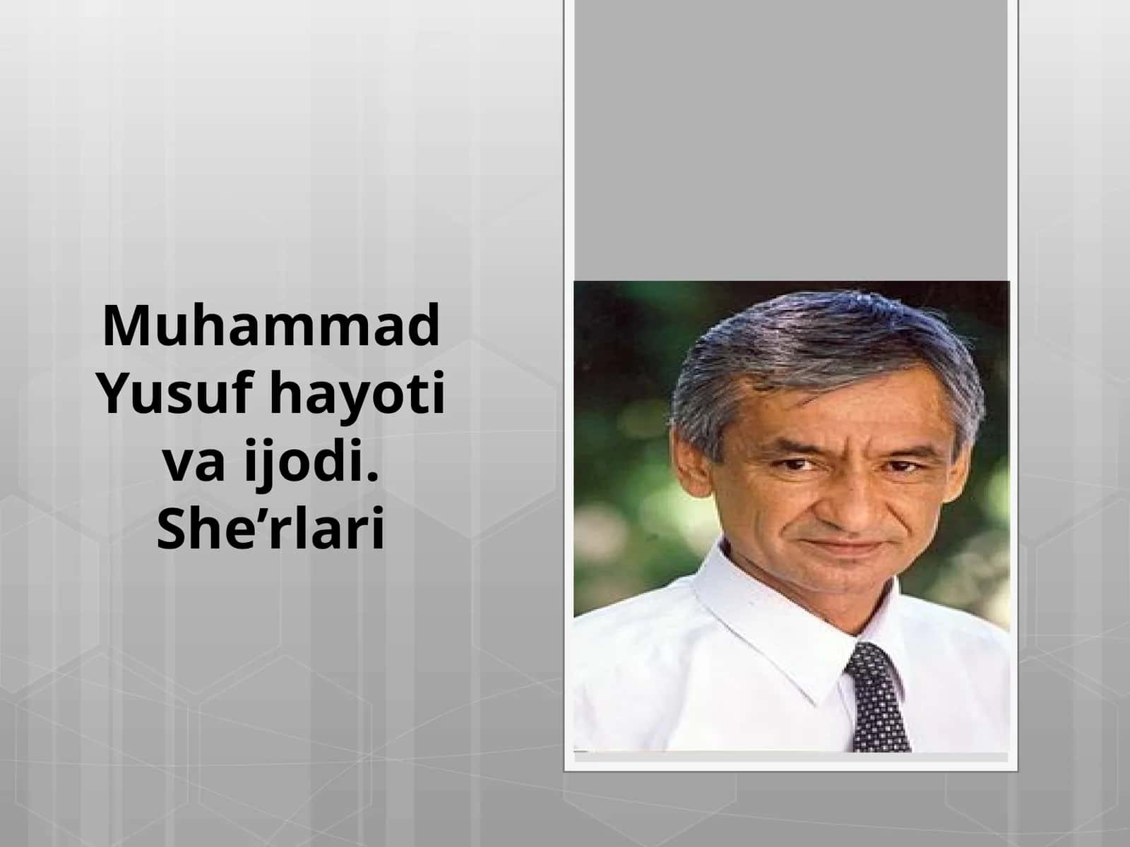 8-sinf Adabiyot dars ishlanma. Muhammad Yusuf hayoti va ijodi. She'rlari