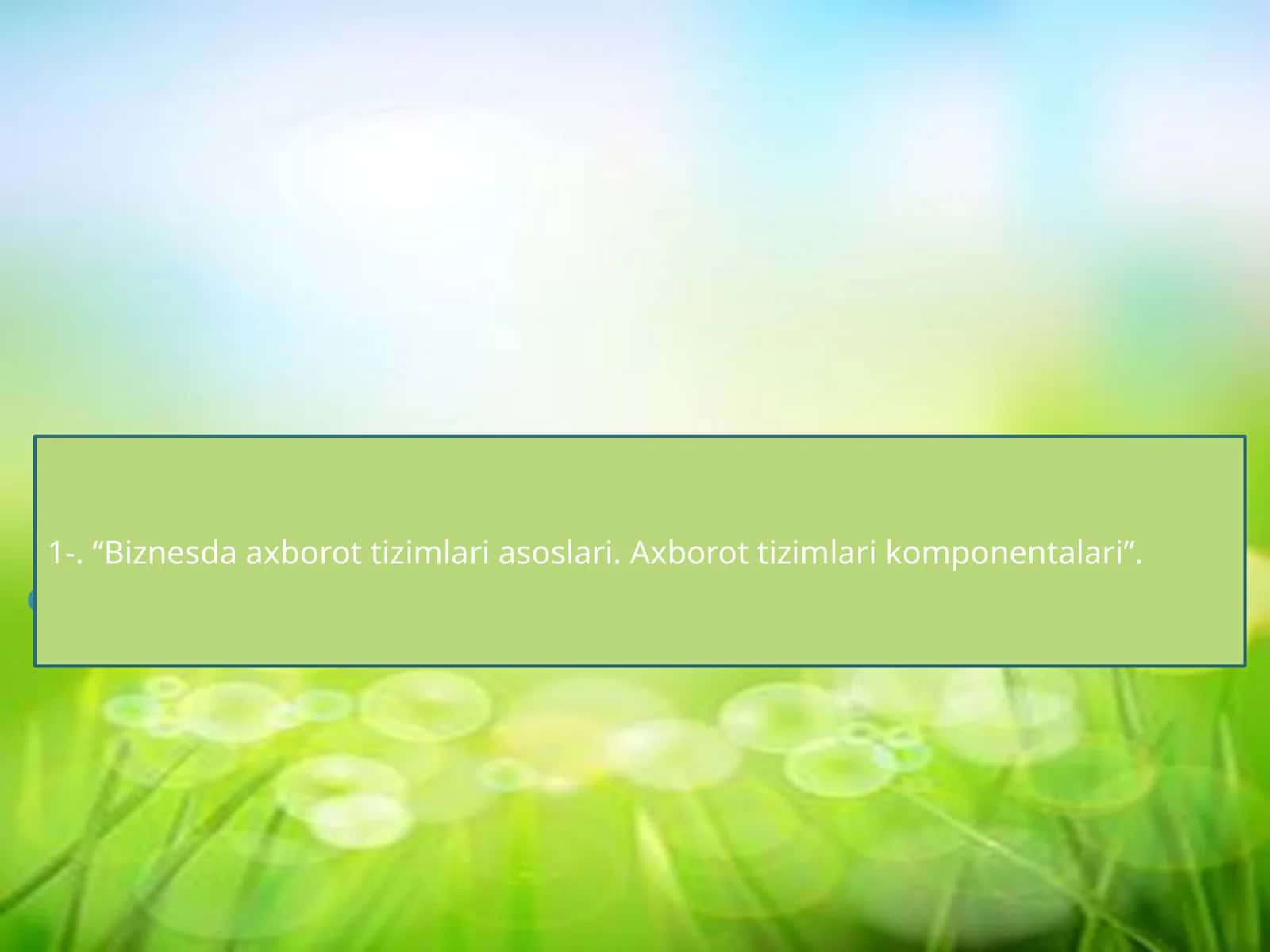 Biznesda axborot tizimlari asoslari. Axborot tizimlari komponentalari