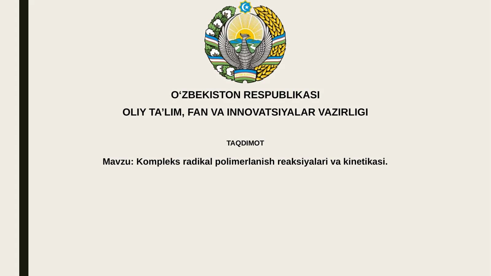 Kоmplеksrаdikаlpоlimеrlаnishrеаksiyalаrivаkinеtikаsi