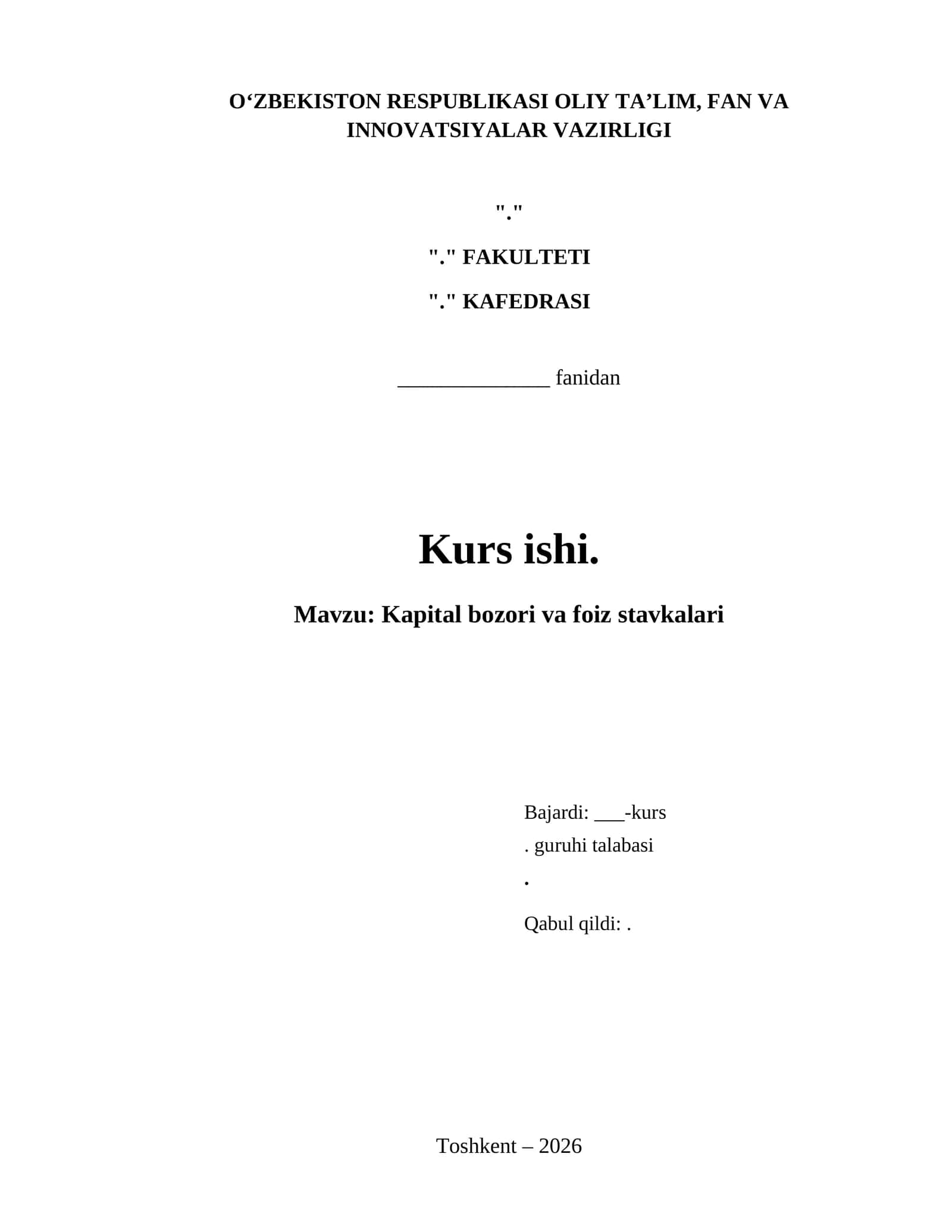 Kapital bozori va foiz stavkalari