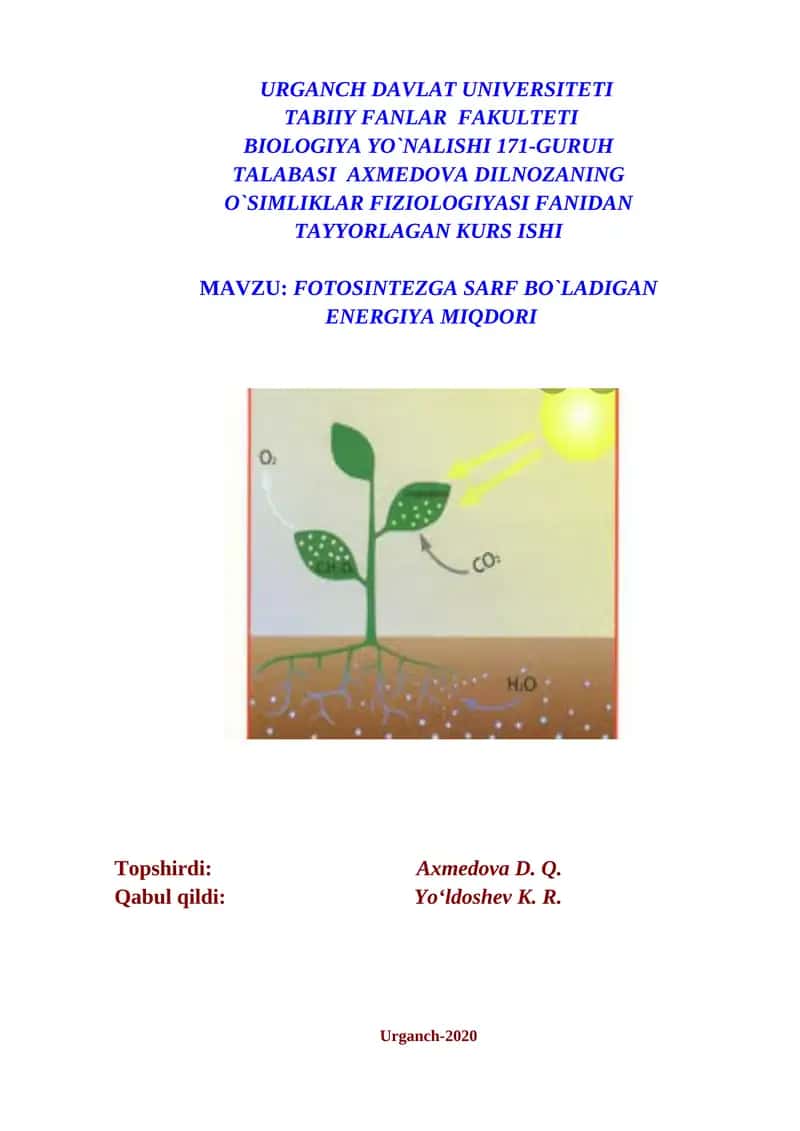 O`SIMLIKLAR FIZIOLOGIYASI FANIDAN