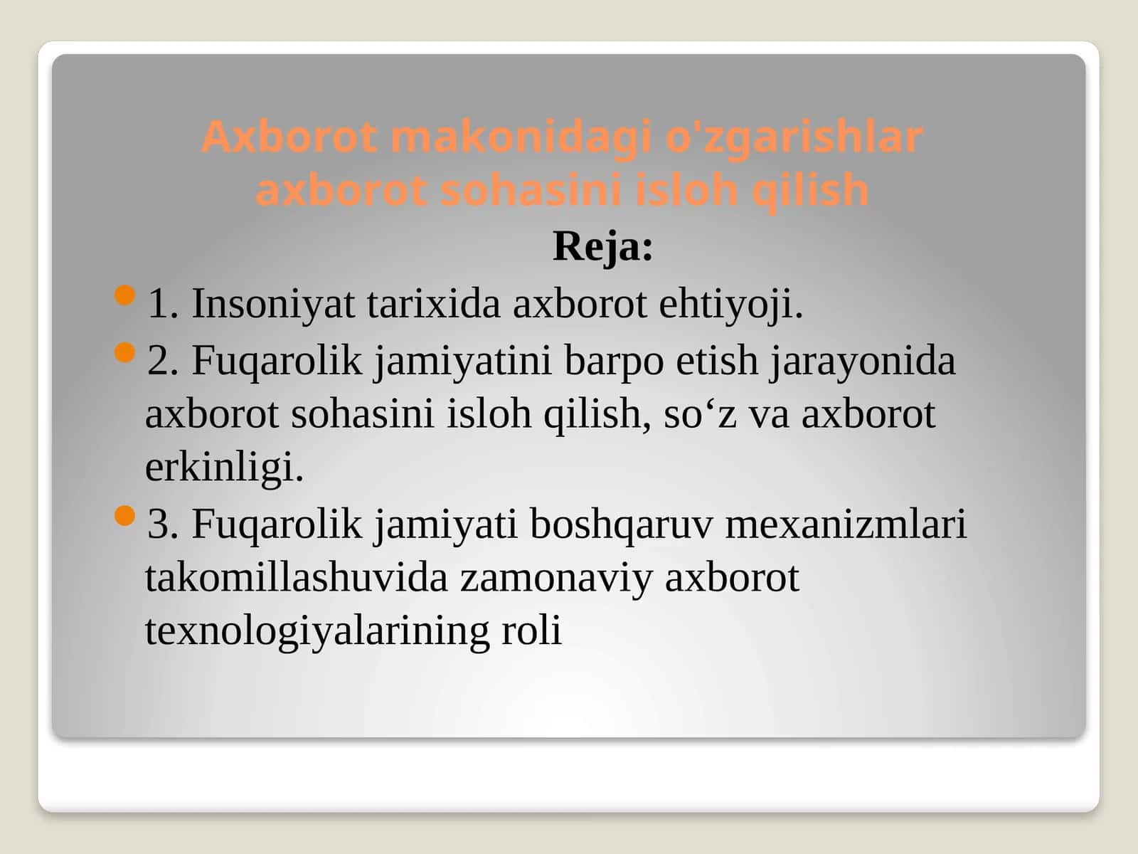 Axborot sohasini isloh qilish