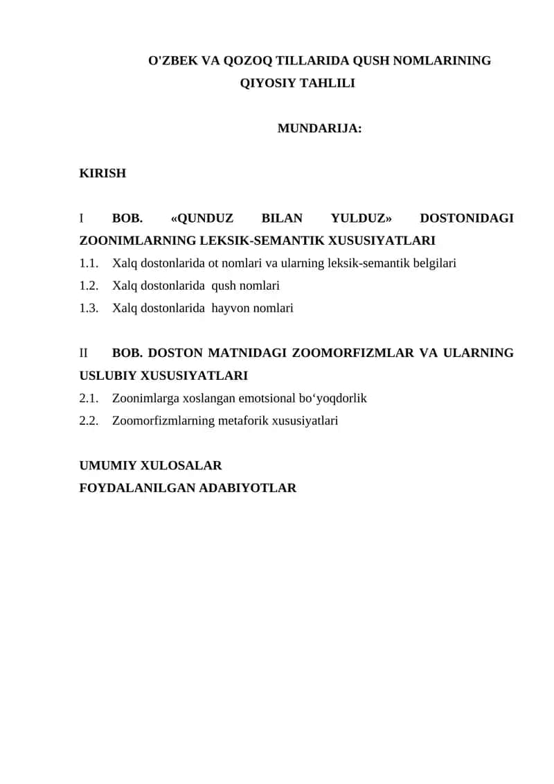 O'zbek va Qozoq Tillarida Qush Nomlarining Qiyosiy Tahlili