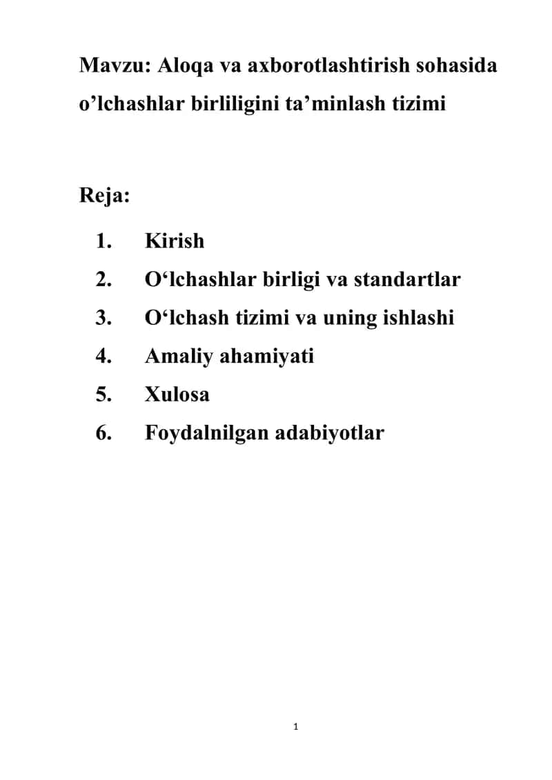 Aloqa va axborotlashtirish sohasida o’lchashlar birliligini ta’minlash tizimi
