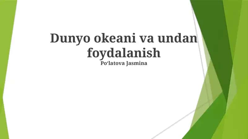 Dunyo okeani va undan foydalanish
