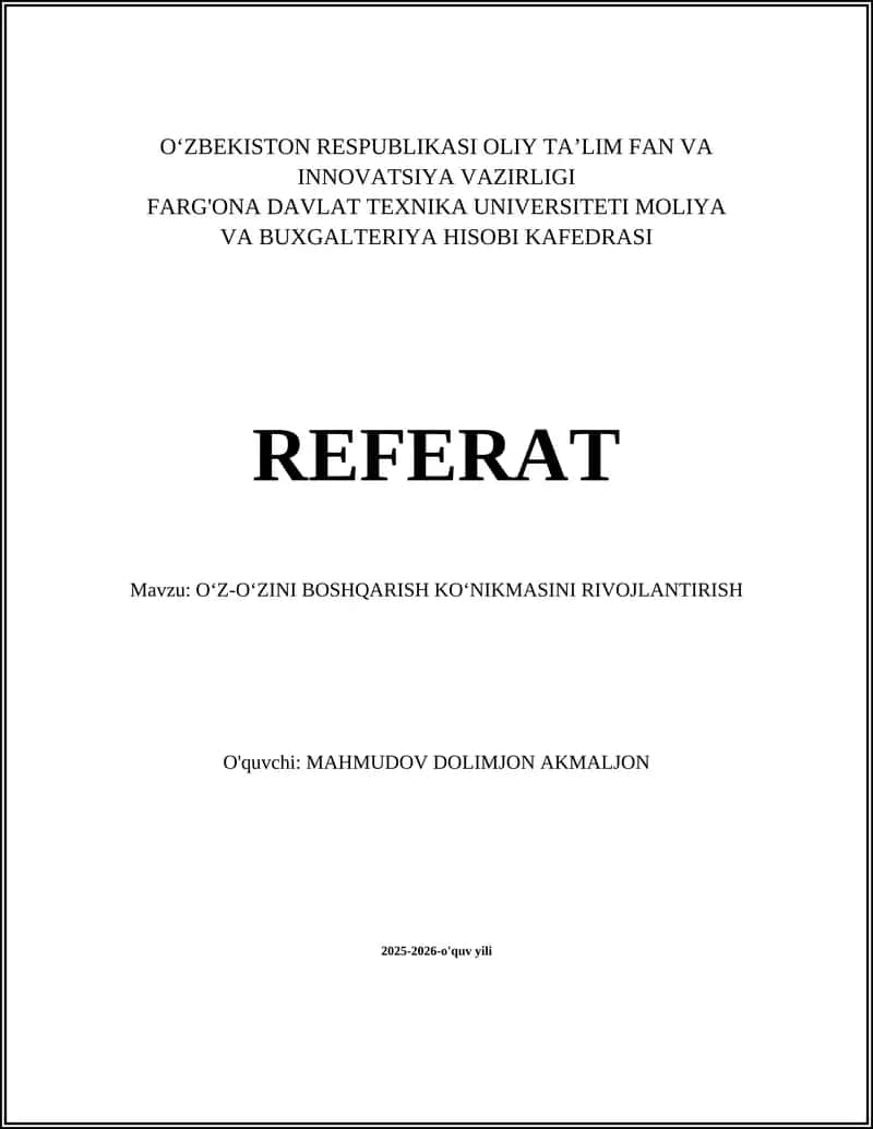 OʻZ-OʻZINI BOSHQARISH KOʻNIKMASINI RIVOJLANTIRISH