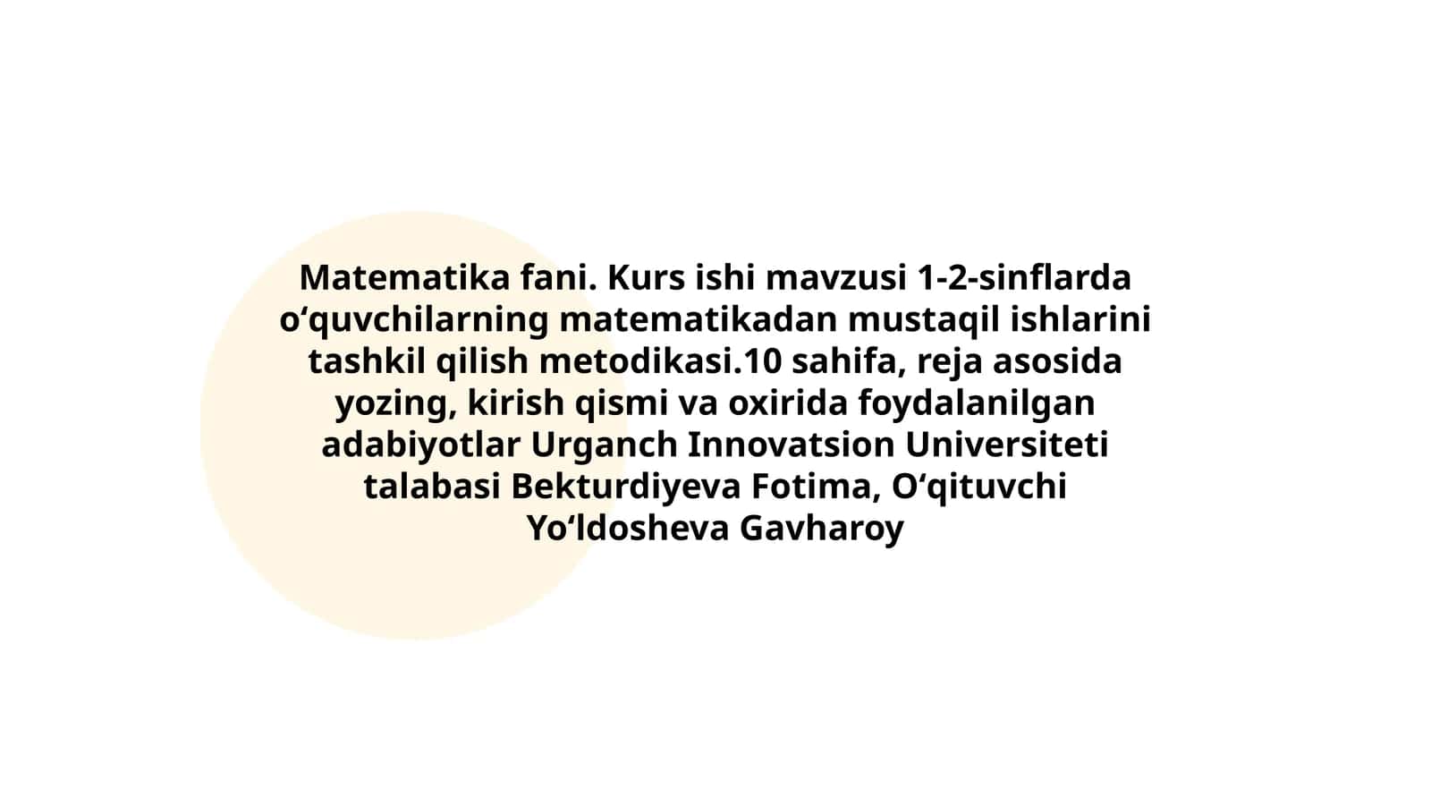 Matematika fani. Kurs ishi mavzusi