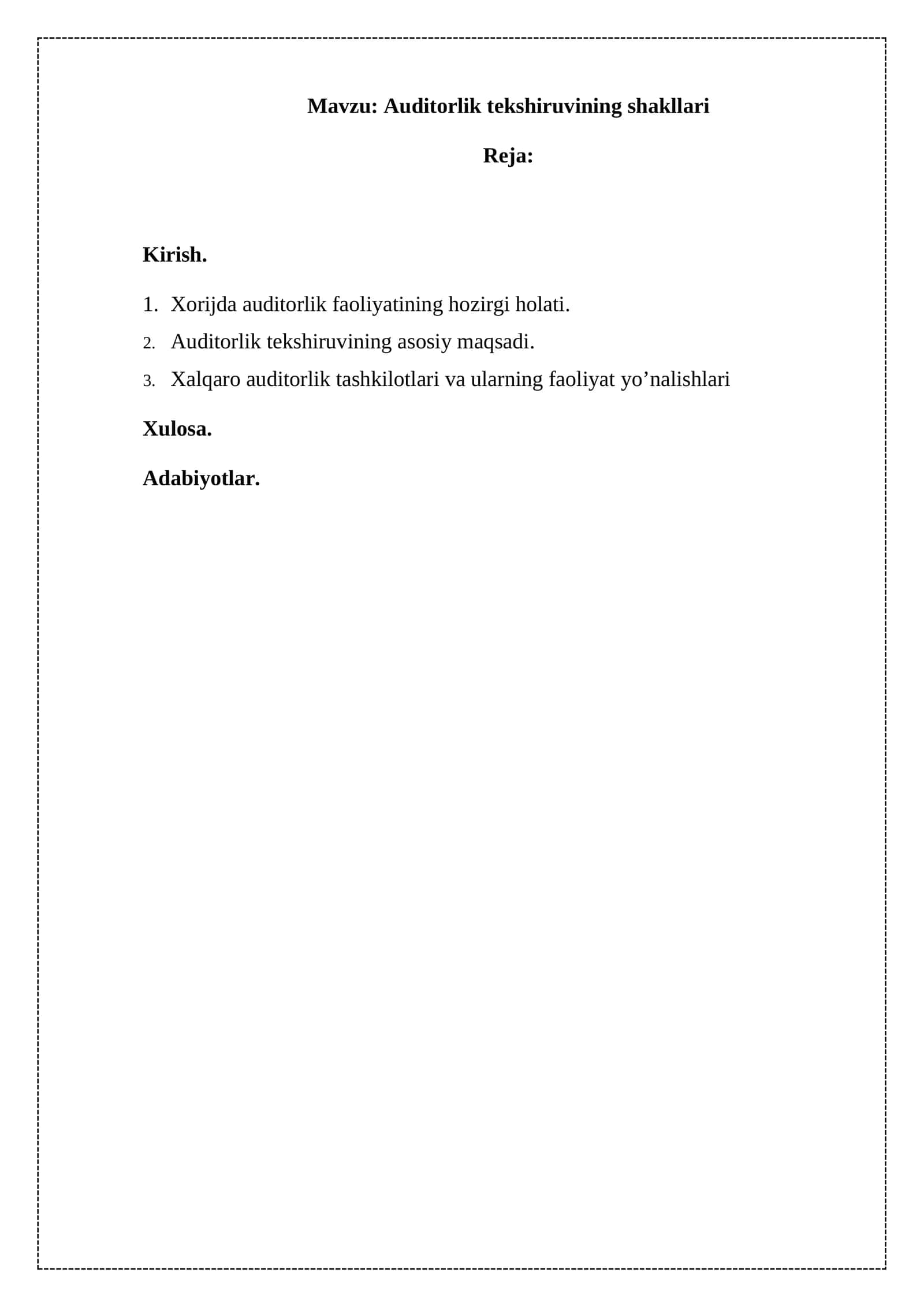 Auditorlik tekshiruvining shakllari