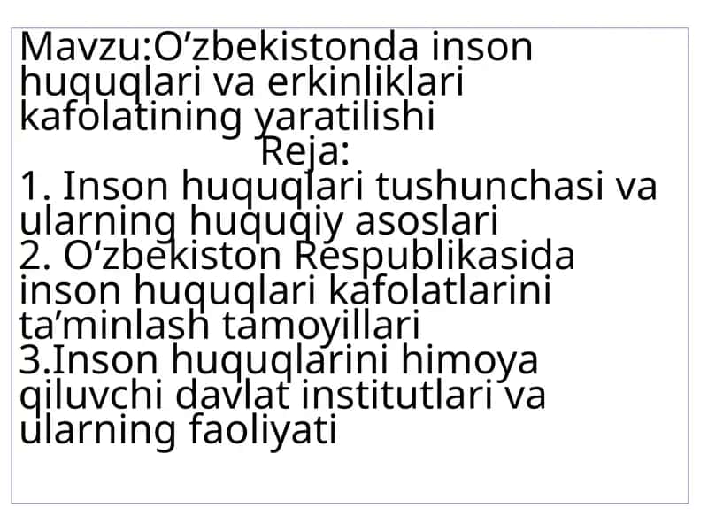 O’zbekistonda inson huquqlari va erkinliklari kafolatining yaratilishi