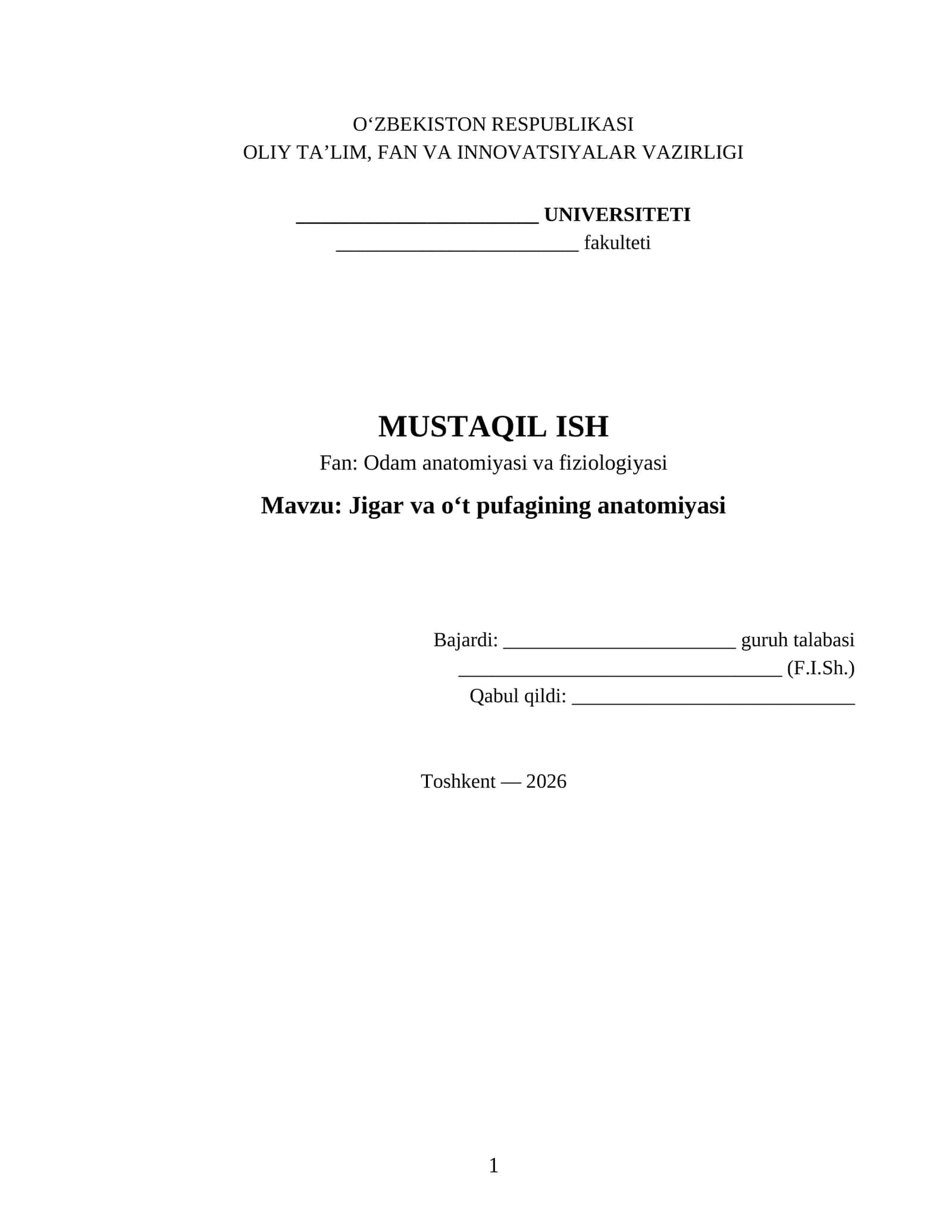 Jigar va o‘t pufagining anatomiyasi