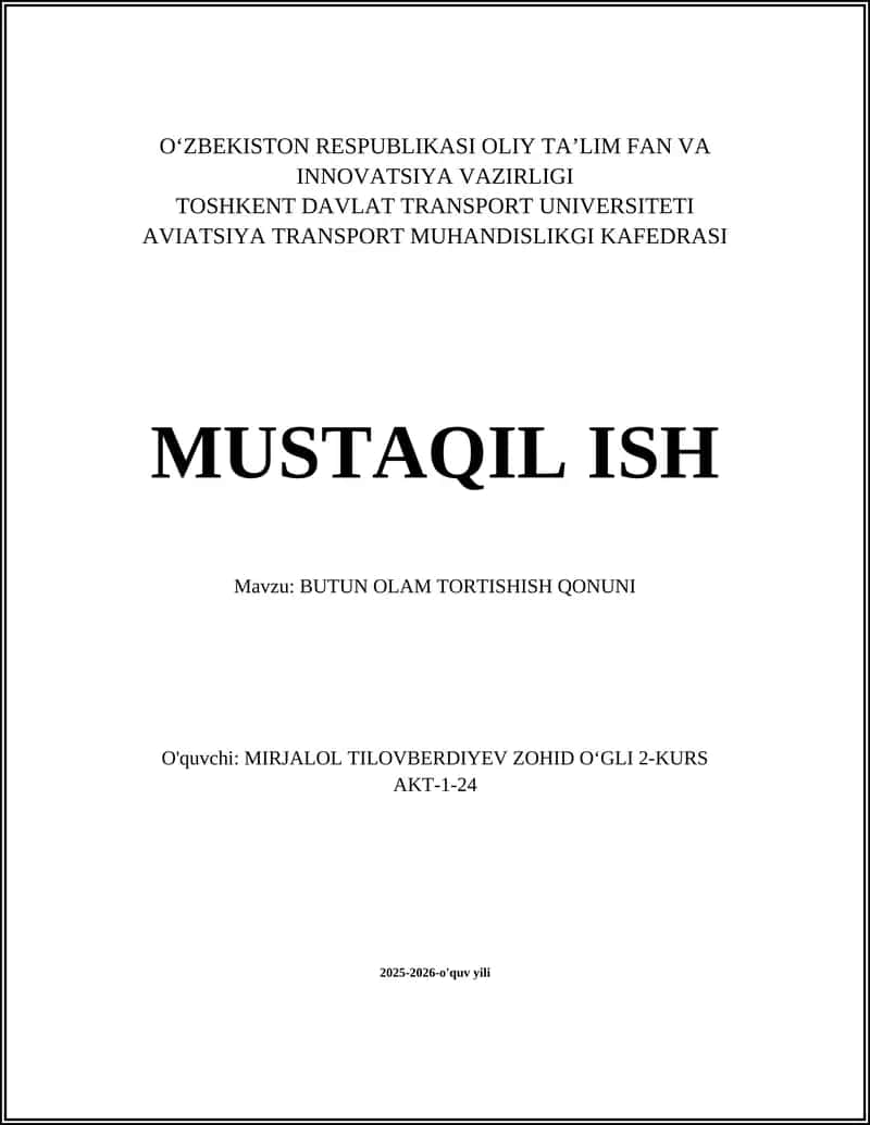 BUTUN OLAM TORTISHISH QONUNI