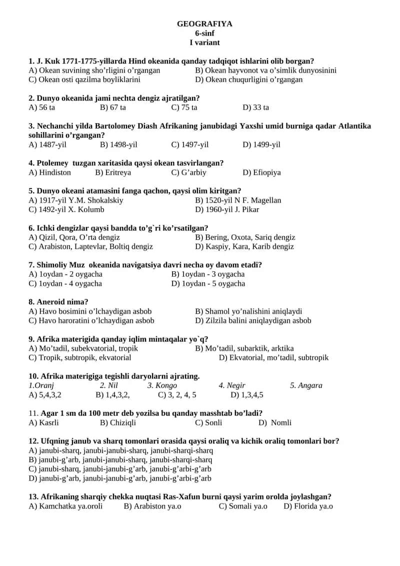 GEOGRAFIYA 6-sinf