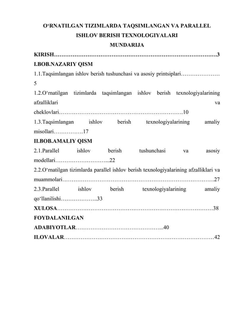 Taqsimlangan tizimlarda Taqsimlangan va Parallel ishlov berish texnologiyalari