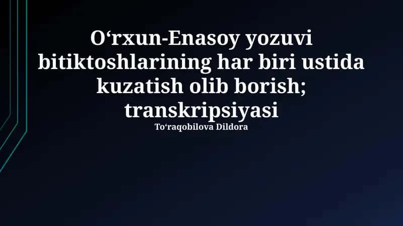 Oʻrxun-Enasoy yozuvi bitiktoshlarining har biri ustida kuzatish olib borish; transkripsiyasi