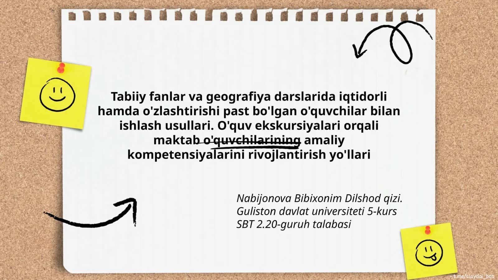 Tabiiy fanlar va geografiya darslarida iqtidorli hamda o'zlashtirishi past bo'lgan o'quvchilar bilan ishlash usullari