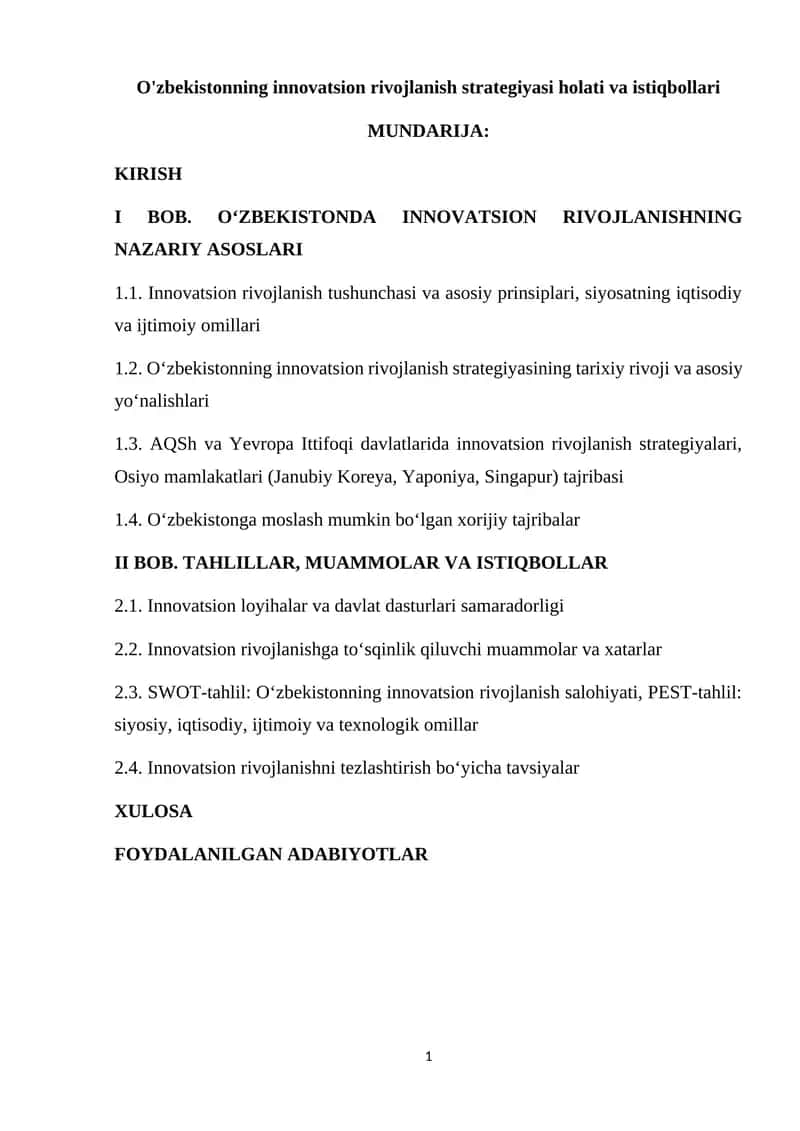 Innovatsion rivojlanish strategiyasi