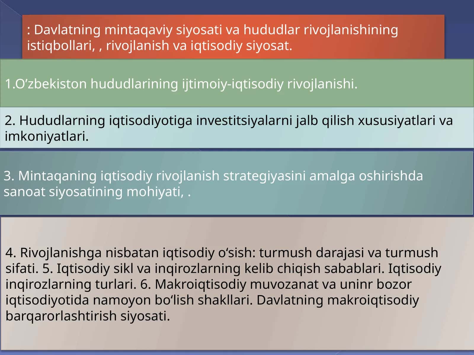 O'zbekiston hududlarining ijtimoiy-iqtisodiy rivojlanishi