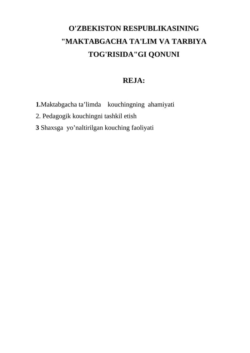 "MAKTABGACHA TA'LIM VA TARBIYA TOG'RISIDA"GI QONUNI