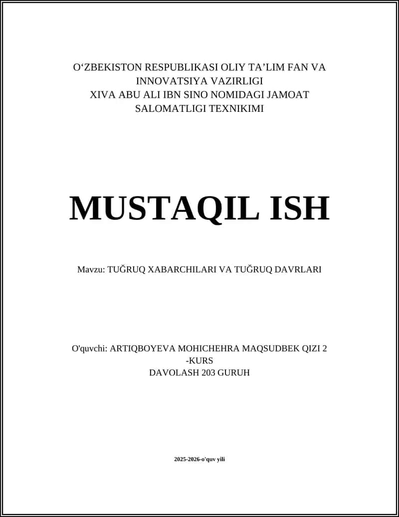 TUĞRUQ XABARCHILARI VA TUĞRUQ DAVRLARI