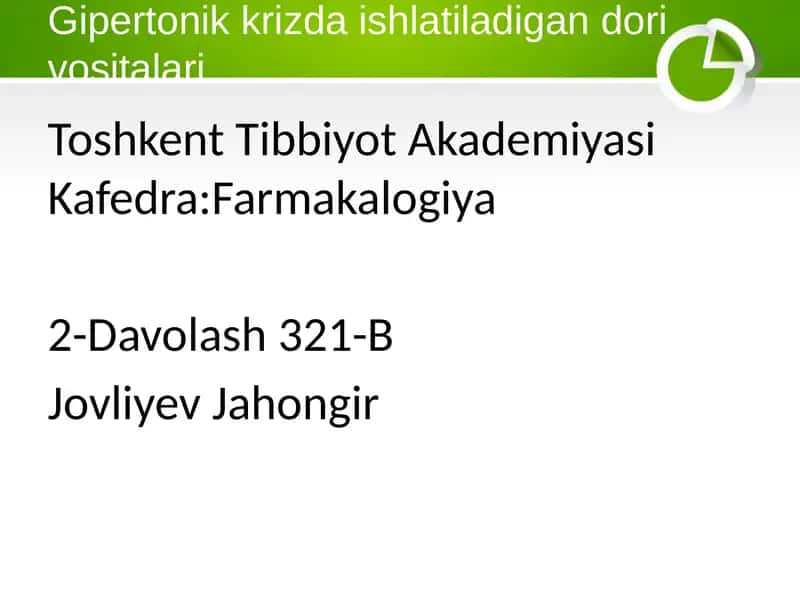 Gipertonik krizda ishlatiladigan dori vositalari