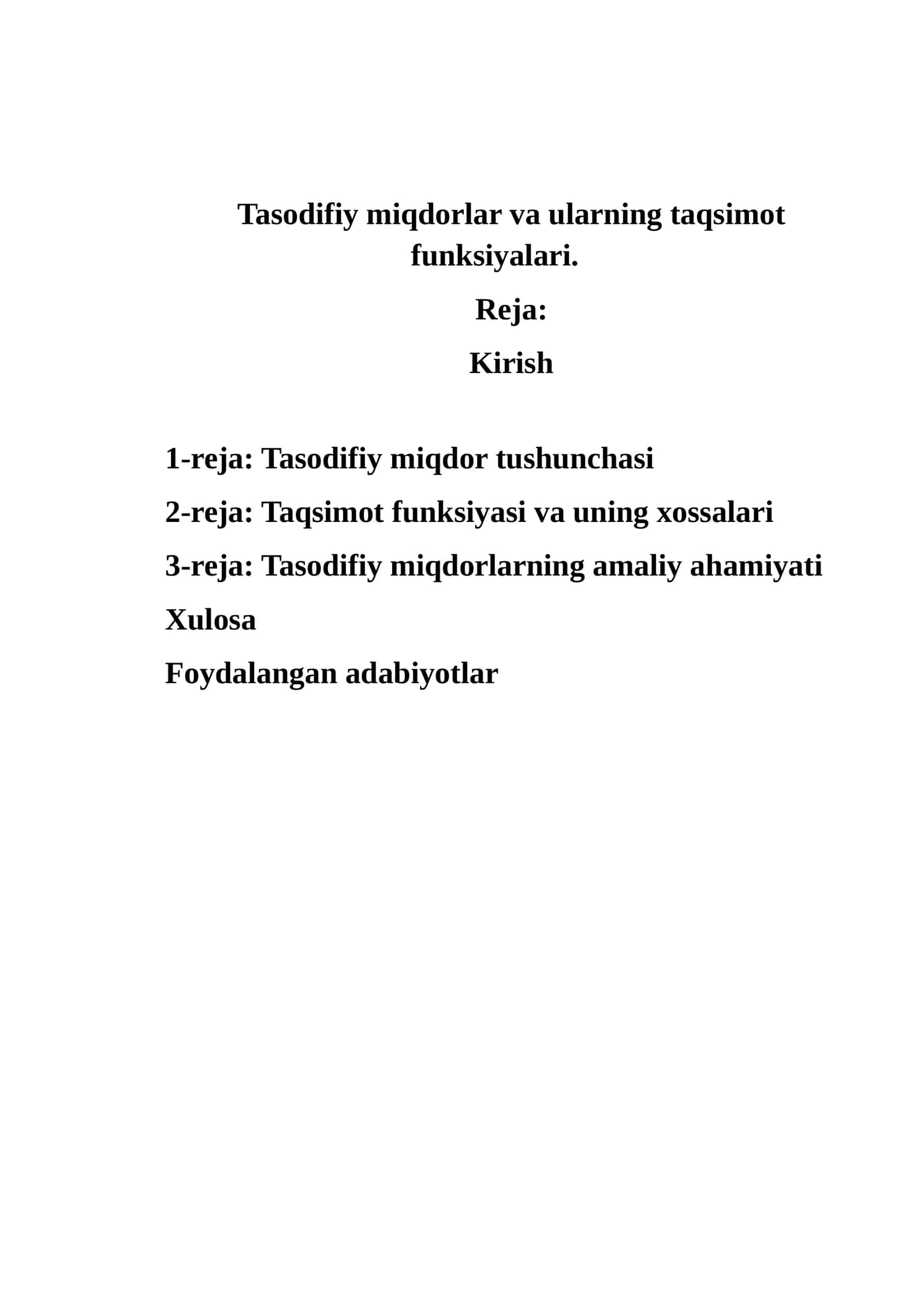 Tasodifiy miqdorlar va ularning taqsimot funksiyalari