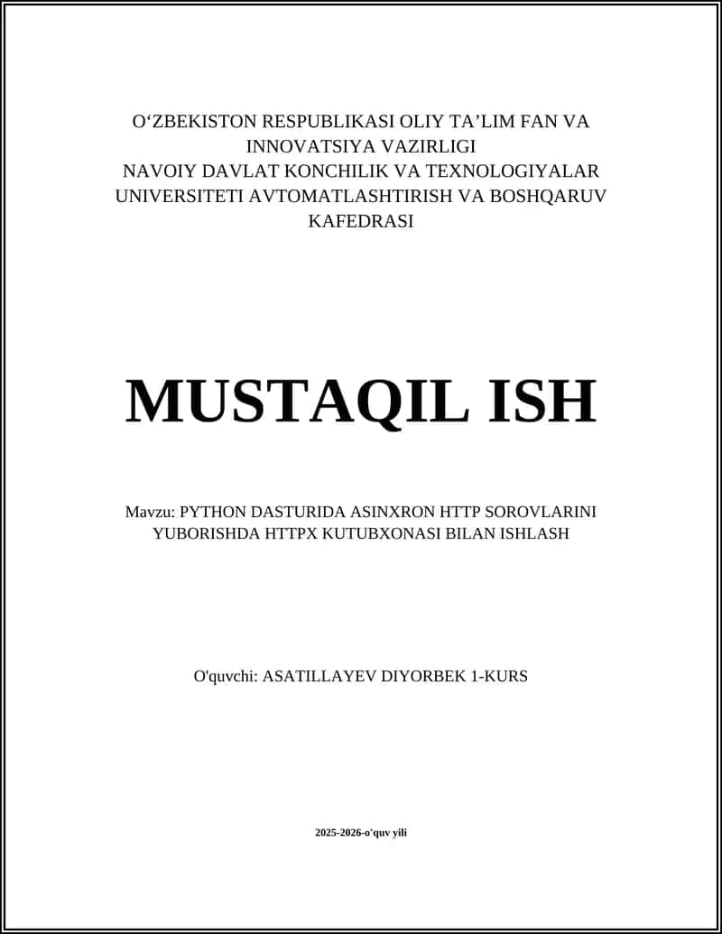 PYTHON DASTURIDA ASINXRON HTTP SOROVLARINI YUBORISHDA HTTPX KUTUBXONASI BILAN ISHLASH