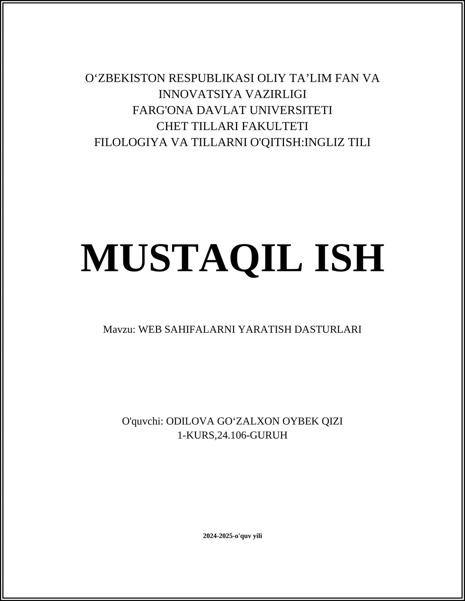 WEB SAHIFALARNI YARATISH DASTURLARI